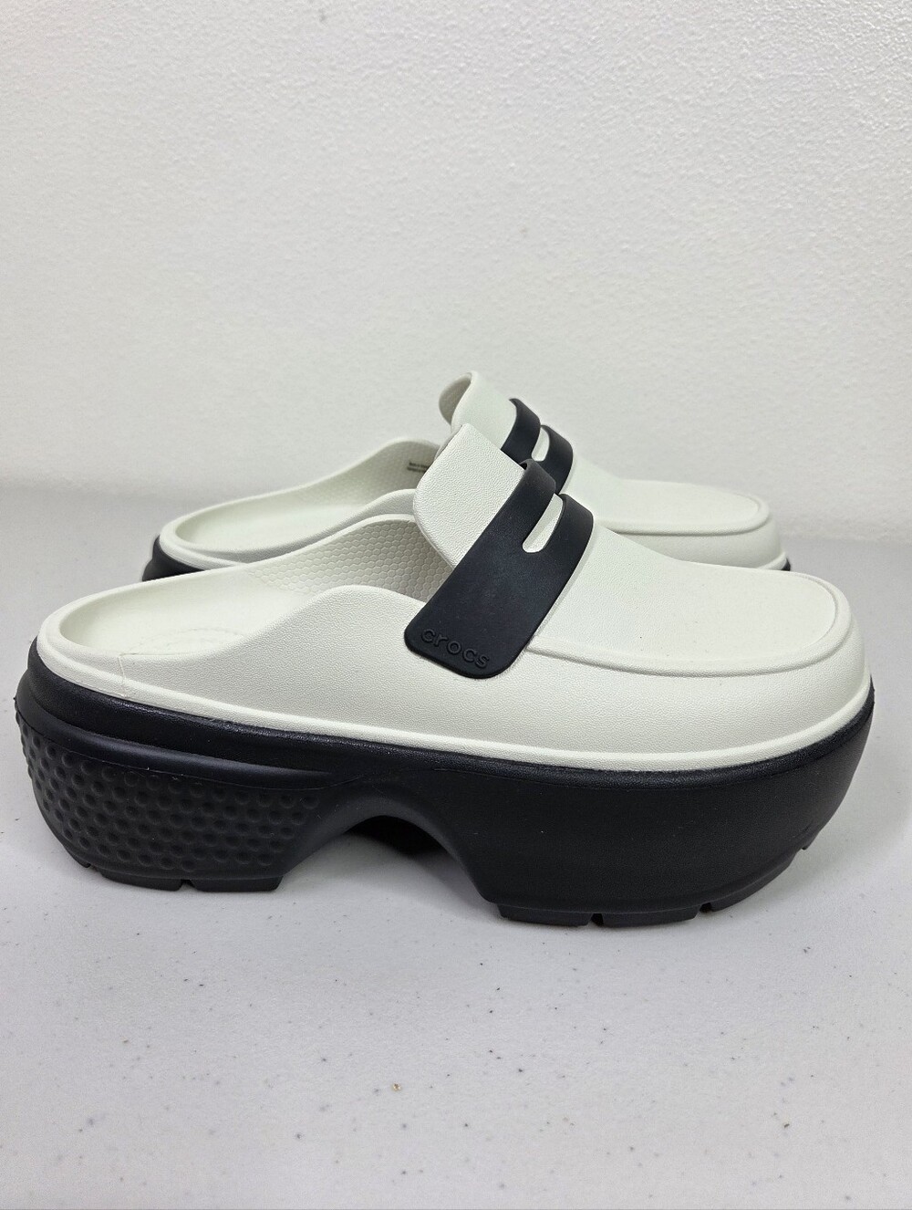 Crocs Stomp Loafers Unisex White & Black Platform Clog Mule